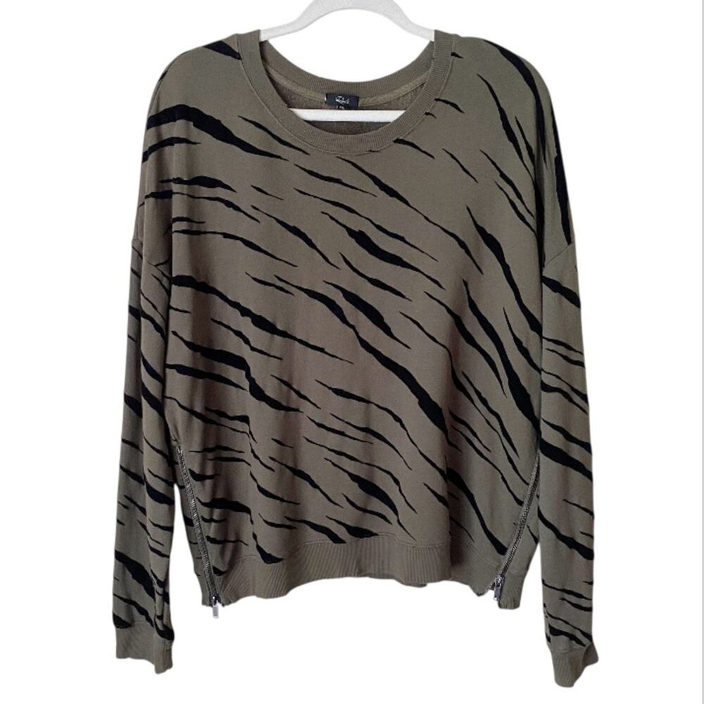 Rails | Marlo Olive Flocked Tiger Sweatshirt Top Side Zipper Green Black XXL - Picture 3 of 7